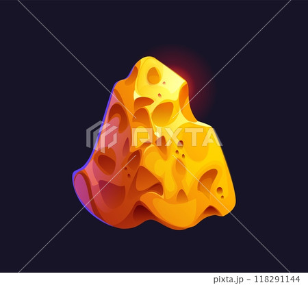Golden nugget, cartoon vector gold rock with intricately textured surface, emanating a slight glow. Isolated vector mysterious precious metal ore, goldmine game asset, shining mine stone or treasure 118291144