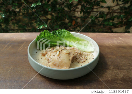 grilled chicken or chicken steak with white cream sauce grilled chicken or chicken steak with white cream sauce 118291457