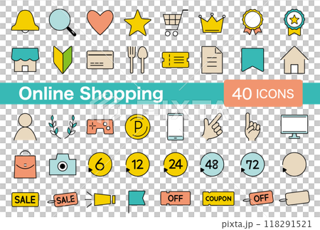 Online shopping mail order icon set 40 pieces line drawing color Online shopping mail order icon set 40 pieces line drawing color 118291521