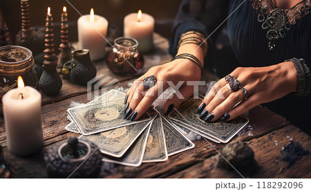 カード占いをする女性の手 118292096
