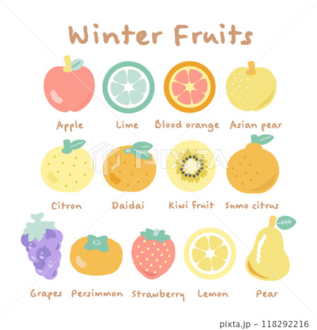 冬果物　フルーツ　イラストセット 118292216