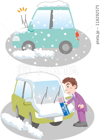 交通安全<雪の日の車の備え・ワイパーを立てる・フロントガラスに解氷スプレー> 交通安全<雪の日の車の備え・ワイパーを立てる・フロントガラスに解氷スプレー> 118292575