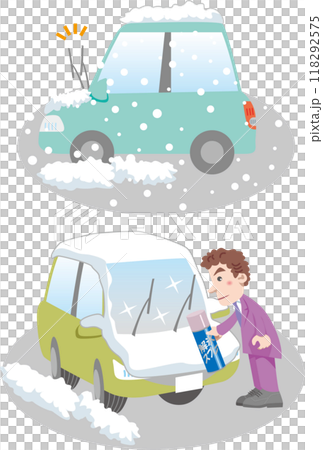 交通安全<雪の日の車の備え・ワイパーを立てる・フロントガラスに解氷スプレー> 交通安全<雪の日の車の備え・ワイパーを立てる・フロントガラスに解氷スプレー> 118292575