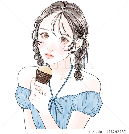 カップケーキを持っている女性 カップケーキを持っている女性 118292985