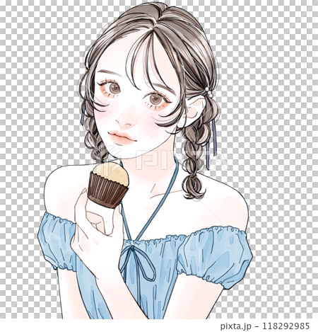 拿著紙杯蛋糕的女人 118292985