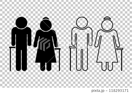 代表老年男性和女性的圖標集 代表老年男性和女性的圖標集 118293171