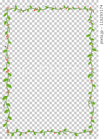 A4 paper frame green leaves with red flowers A4 paper frame green leaves with red flowers 118293174