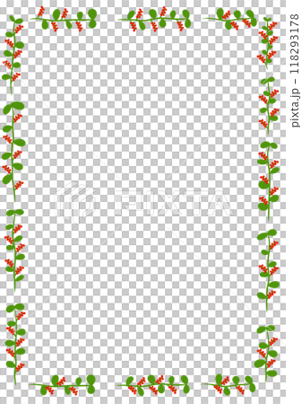 A4 paper frame green leaves with red flowers A4 paper frame green leaves with red flowers 118293178