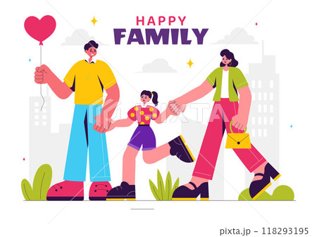 Happy Family Vector Illustration Featuring Mom, Dad, and Children Celebrating Love and Happiness in a Flat Style Cartoon Background 118293195