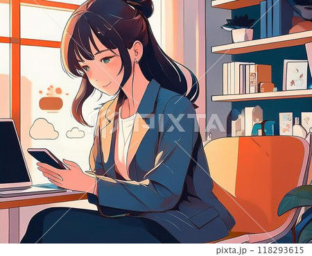 スマートフォンでSNSを更新するビジネスウーマン 118293615