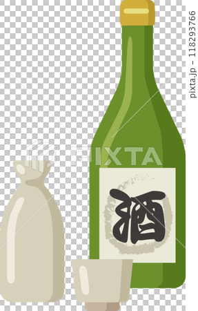 日本酒の瓶、とっくり、おちょこ、イラストセット 118293766