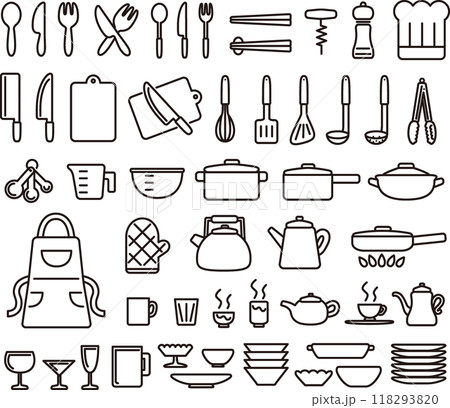 かわいいキッチンツールのアイコンイラストセット 118293820