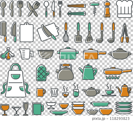 可愛的廚房工具圖示插圖集 可愛的廚房工具圖示插圖集 118293823