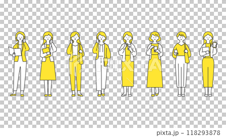 女性の全身アバターイラスト素材セット・ビジネスシーン・スマートフォン 女性の全身アバターイラスト素材セット・ビジネスシーン・スマートフォン 118293878