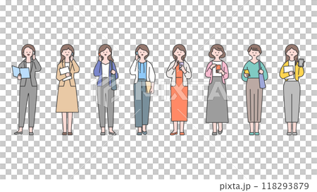 女性の全身アバターイラスト素材セット・ビジネスシーン・スマートフォン 女性の全身アバターイラスト素材セット・ビジネスシーン・スマートフォン 118293879