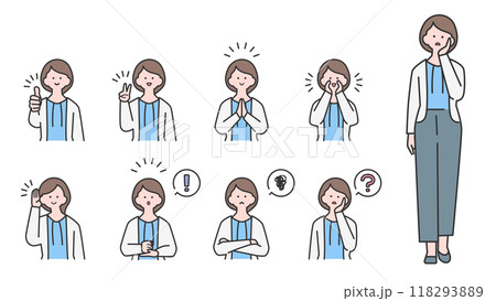 若い女性 上半身・表情バリエーション 118293889
