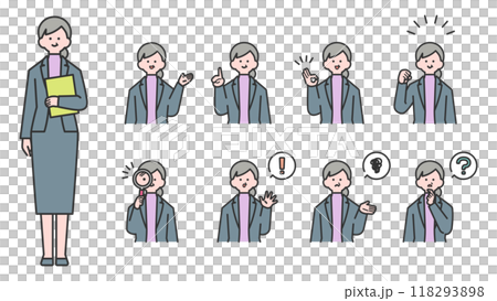 身穿西裝、上半身和臉部表情變化的老婦人 118293898