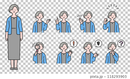 Senior woman upper body/expression variations Senior woman upper body/expression variations 118293903