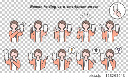 女人舉起智慧型手機螢幕的變化 118293948