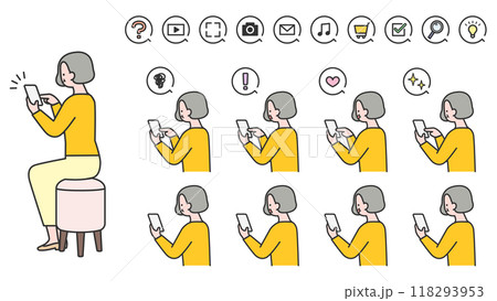 スマートフォンを操作する年配女性　バリエーション 118293953