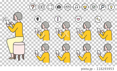 スマートフォンを操作する年配女性　バリエーション 118293953
