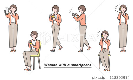 スマートフォンを操作する女性　ポーズバリエーション 118293954