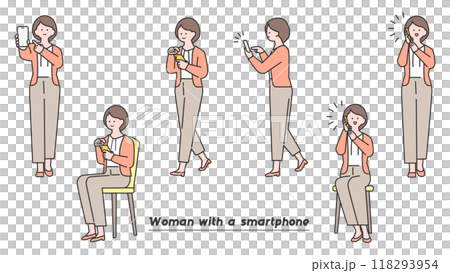 スマートフォンを操作する女性　ポーズバリエーション 118293954