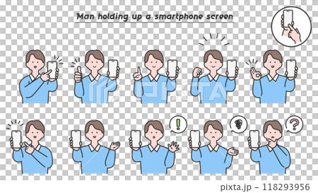 Variations of a man holding up his smartphone screen Variations of a man holding up his smartphone screen 118293956