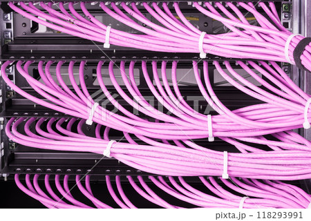 large group of UTP cables, Ethernet cables in rack cabinet, lead large group of UTP cables, Ethernet cables in rack cabinet, lead 118293991