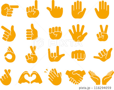 シンプルな手のサインマークセットイラスト シンプルな手のサインマークセットイラスト 118294059