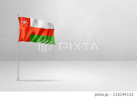 Oman flag isolated on white concrete wall background Oman flag isolated on white concrete wall background 118294132