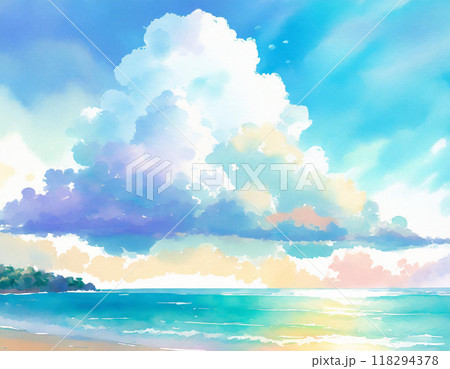 水彩画で描かれた入道雲 118294378