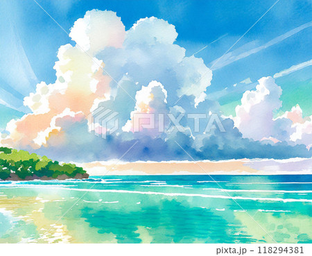 水彩画で描かれた入道雲 水彩画で描かれた入道雲 118294381