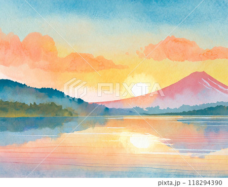 水彩画で描かれた日没 水彩画で描かれた日没 118294390
