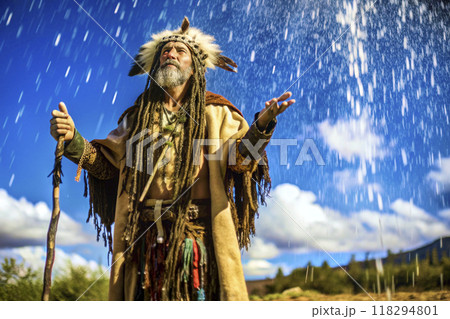 Indian Injun wise shaman sorcerer calls for rainのイラスト素材 [118294801] - PIXTA