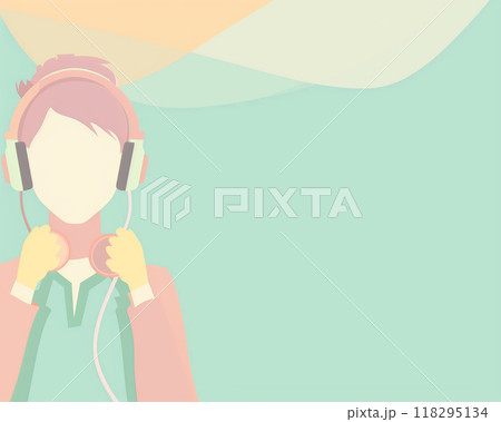 Minimalistic illustration of a person enjoying music with headphones, vibrant colors, abstract background. Minimalistic illustration of a person enjoying music with headphones, vibrant colors, abstract background. 118295134