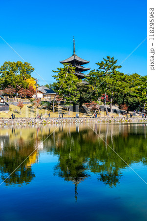【奈良県】爽やかな青空が広がる猿沢池と興福寺 118295968