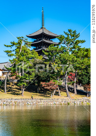 【奈良県】爽やかな青空が広がる猿沢池と興福寺 118295976