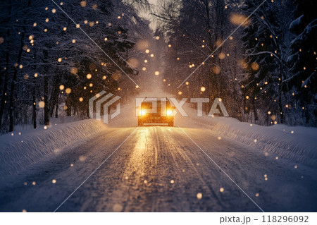 雪道を走る車 118296092