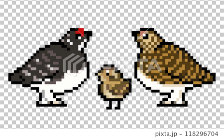 Pixel art Animal illustration Japanese rock ptarmigan family Pixel art Animal illustration Japanese rock ptarmigan family 118296704