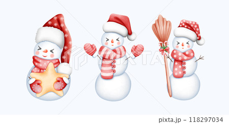 Cute Watercolor Snowman Illustration for Winter and Christmas Celebrations 118297034