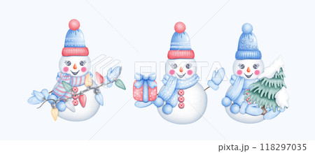 Cute Watercolor Snowman Illustration for Winter and Christmas Celebrations Cute Watercolor Snowman Illustration for Winter and Christmas Celebrations 118297035