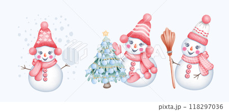 Cute Watercolor Snowman Illustration for Winter and Christmas Celebrations Cute Watercolor Snowman Illustration for Winter and Christmas Celebrations 118297036