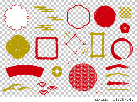 和風　あしらい　素材　セット　赤　金色	 118297246