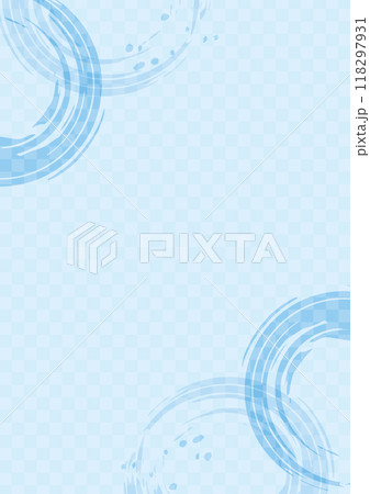 和風　筆　掠れ　フレーム　背景　水色　青　縦長　市松	 118297931