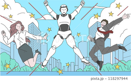 AIと協力して働くビジネスマンたち AIと協力して働くビジネスマンたち 118297944