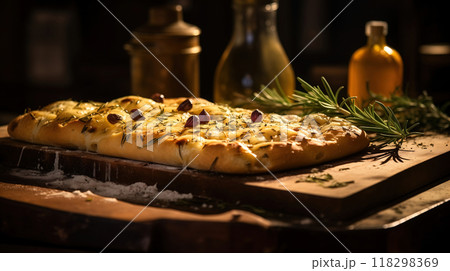 Aromatic Focaccia with Herbs and Olives 118298369
