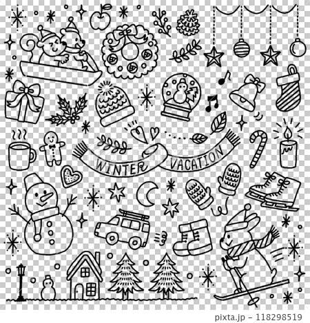 Cute monochrome winter illustration material icon set 118298519