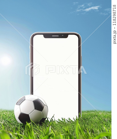 Banner design with soccer ball and green field  118298718