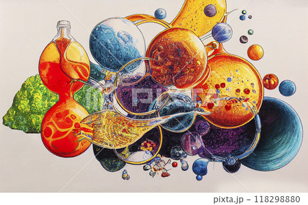 Chemical molecules of different shape and color, illustration 118298880